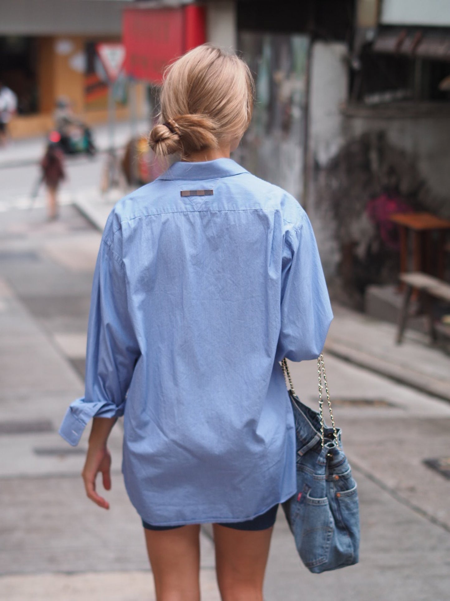 Monogram Detail Classy Unisex Shirt - Blue